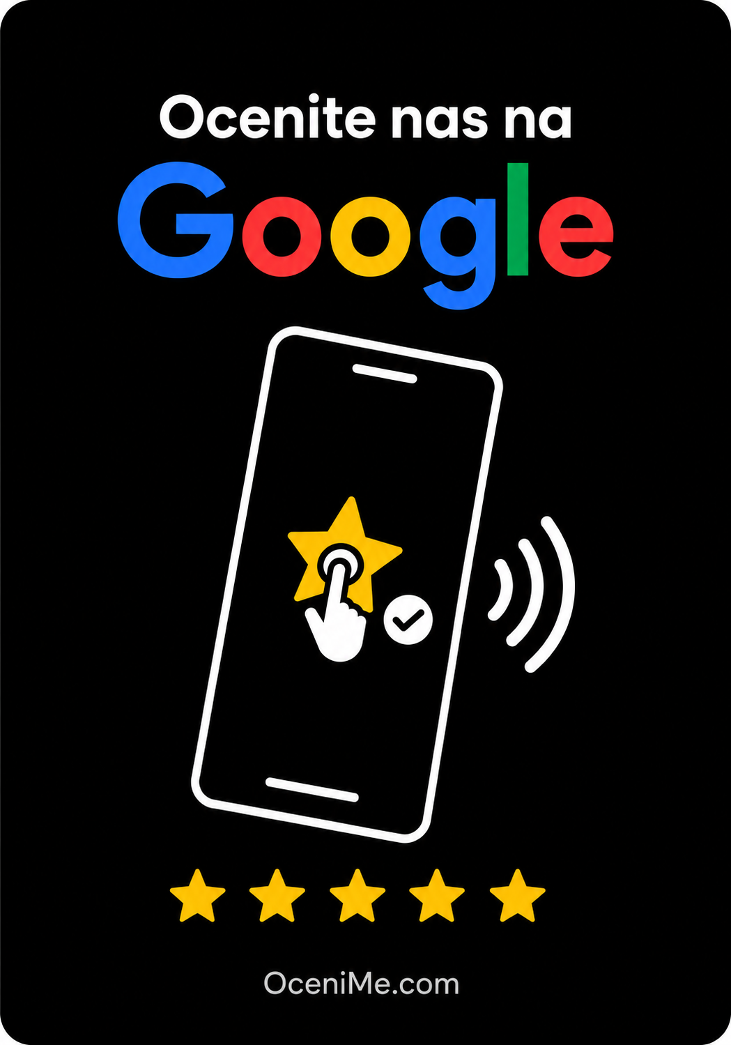 NFC kartica OceniMe z napisom Ocenite nas na Google